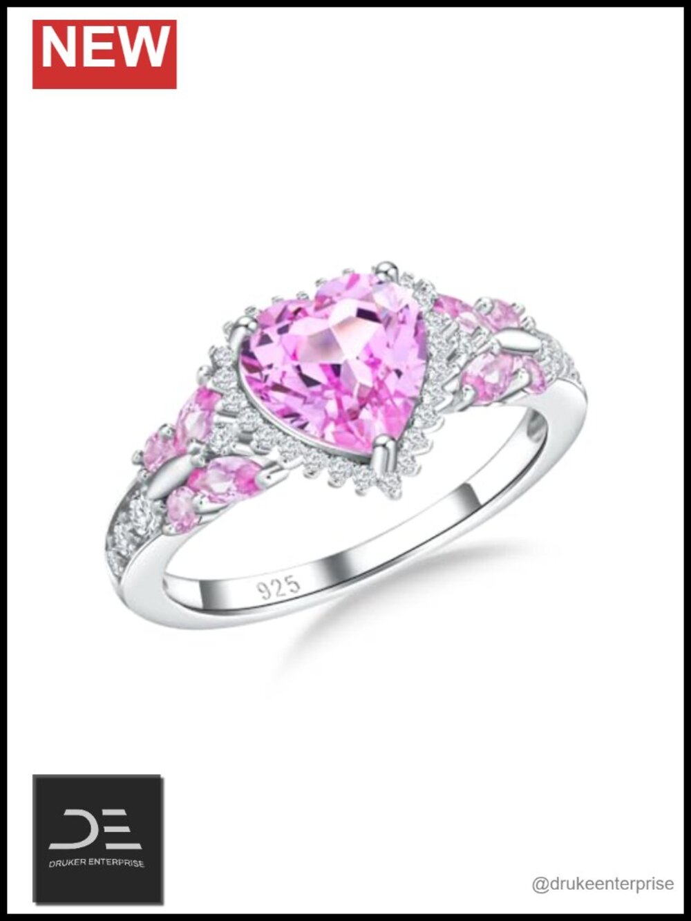 Sterling Silver Butterfly Heart Engagement Ring Sizes 6-10